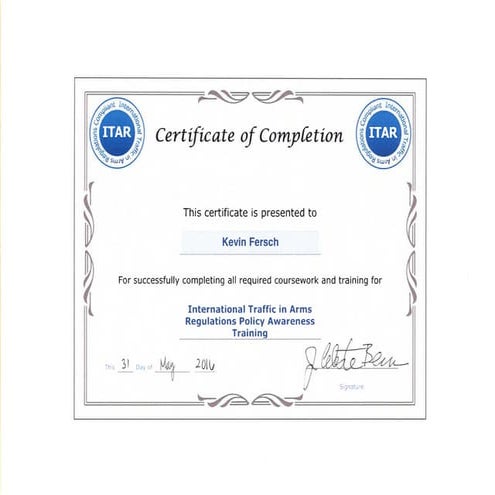 Kevin Fersch ITAR Certificate | PDF