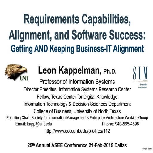 Requirements Capabilities, Alignment, and Software Success - Kappelman ASEE 2015