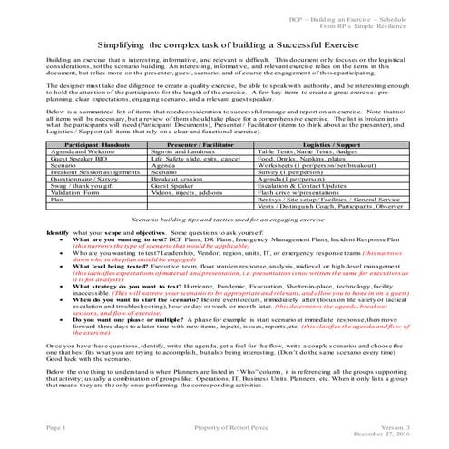 TTX - Schedule, Presentation,  Logistics building an Exercise -  161227