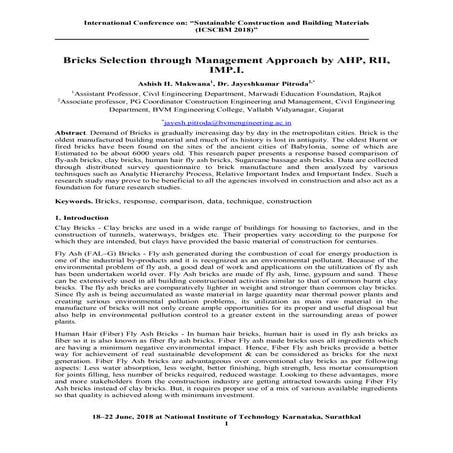 Bricks Selection through Management Approach by AHP, RII, IMP.I.