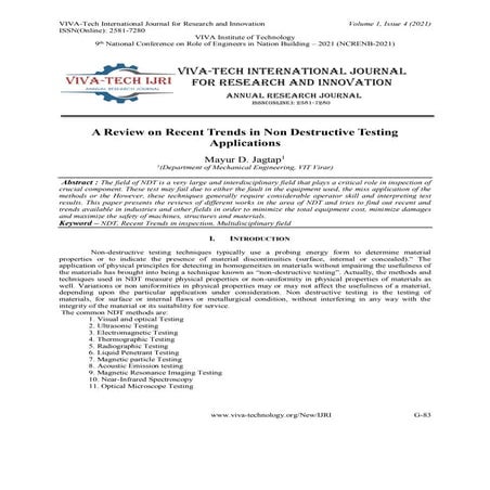 A Review on Recent Trends in Non Destructive Testing  Applications