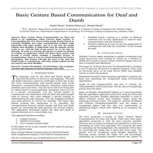 Basic Gesture Based Communication for Deaf and Dumb
