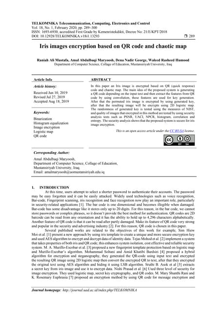 Iris images encryption based on QR code and chaotic map