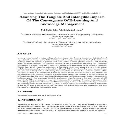 Assessing The Tangible And Intangible Impacts Of The Convergence Of E-Learning And Knowledge Management