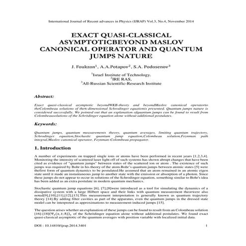 Exact Quasi-Classical Asymptoticbeyond Maslov Canonical Operator and Quantum ...