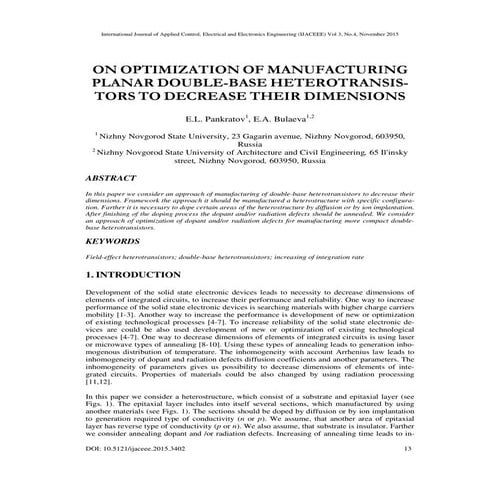 ON OPTIMIZATION OF MANUFACTURING PLANAR DOUBLE-BASE HETEROTRANSISTORS TO DECR...