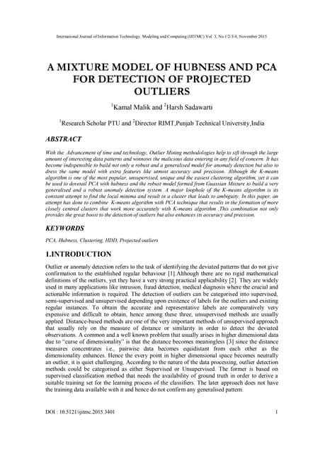 A Mixture Model of Hubness and PCA for Detection of Projected Outliers
