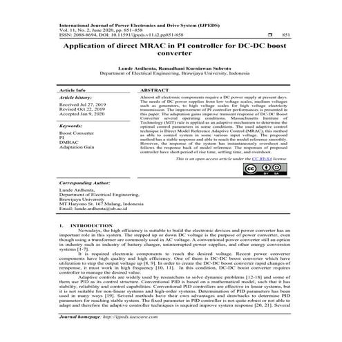 Application of direct MRAC in PI controller for DC-DC boost converter