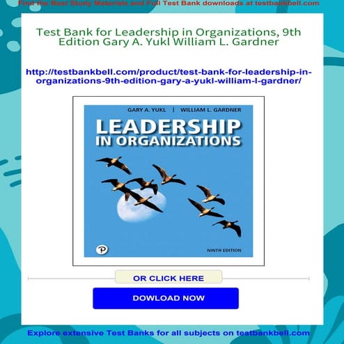Test Bank for Leadership in Organizations, 9th Edition Gary A. Yukl ...