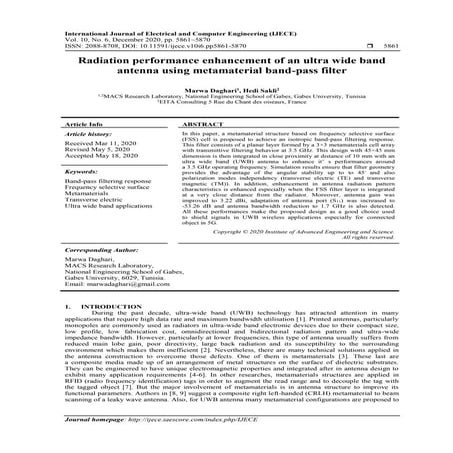 Radiation performance enhancement of an ultra wide band antenna using metamat...