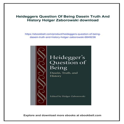 Heideggers Question Of Being Dasein Truth And History Holger Zaborowski ...