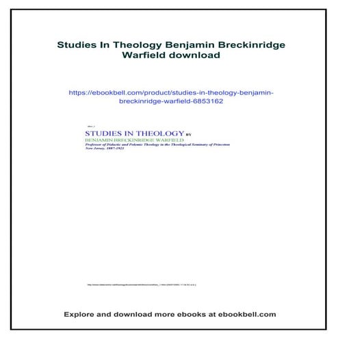 Studies In Theology Benjamin Breckinridge Warfield