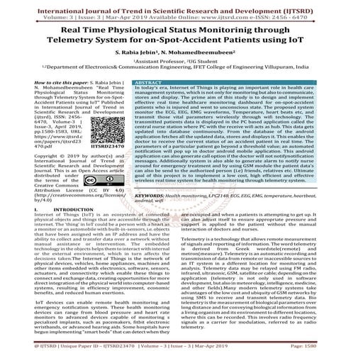 Real Time Physiological Status Monitorinig through Telemetry System for on Sp...