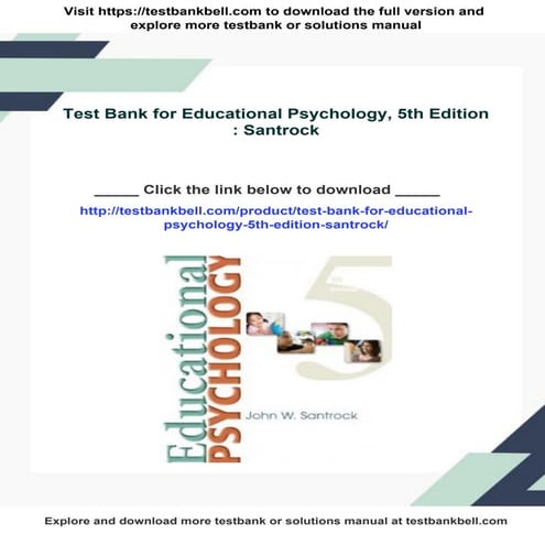 Test Bank for Educational Psychology, 5th Edition : Santrock | PDF