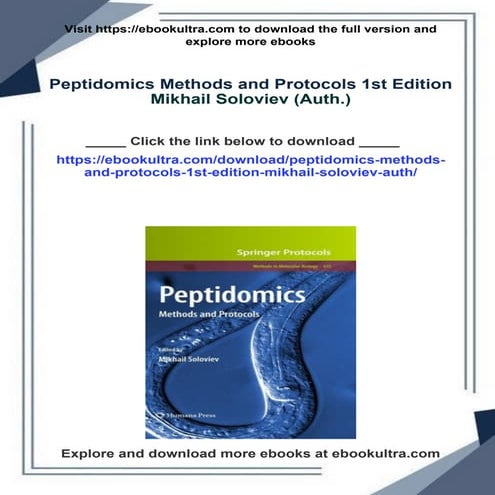 Peptidomics Methods and Protocols 1st Edition Mikhail Soloviev (Auth.)