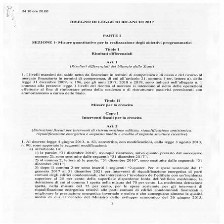 Bozza della Legge di Bilancio 2017 