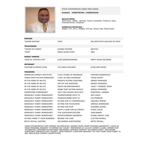 Steve comedy acting resume PDF
