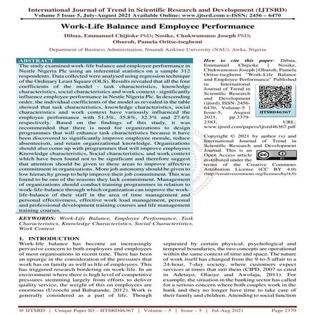 Work Life Balance and Employee Performance | PDF