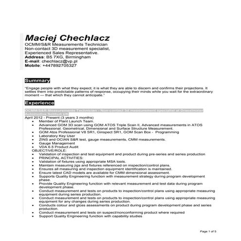 Maciej Chechlacz CV