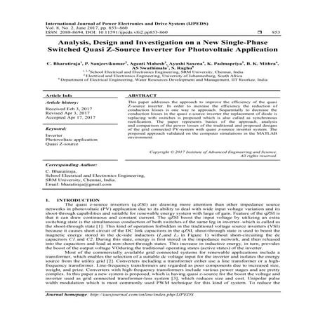 Analysis, Design and Investigation on a New Single-Phase Switched Quasi Z-Sou...