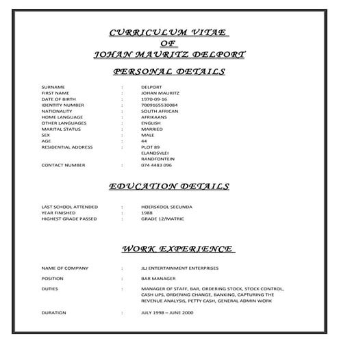Johan Delport CV