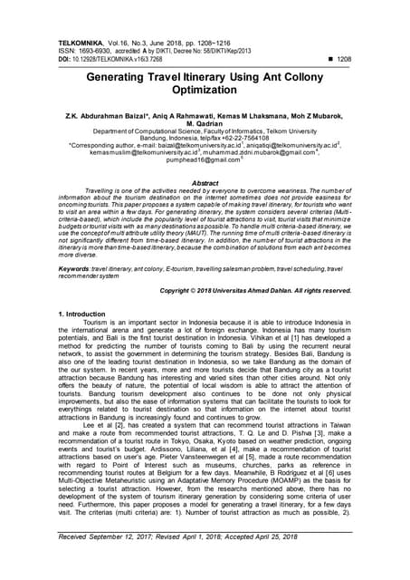 Generating Travel Itinerary Using Ant Collony Optimization