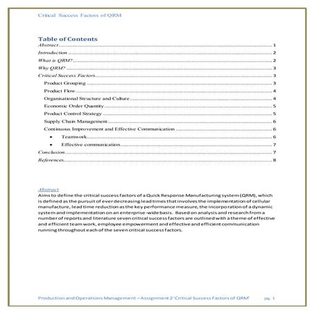 Critical Success Factors of QRM