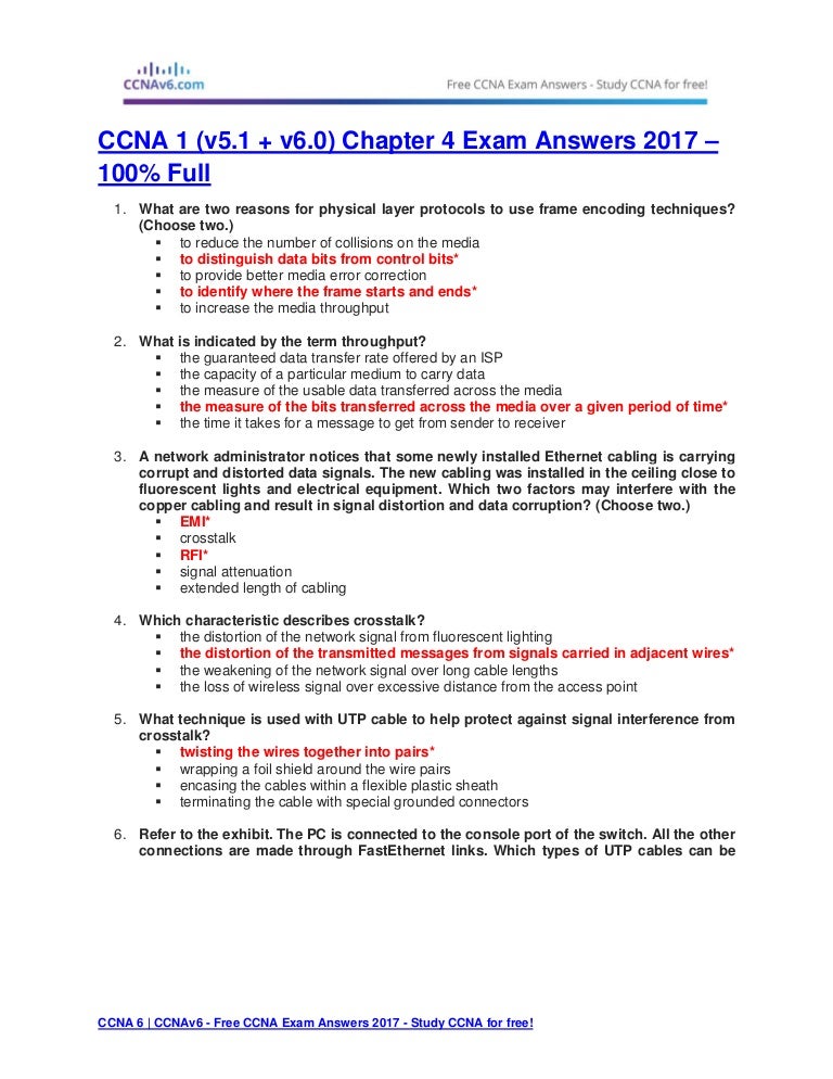 in 4 exam 2017 â€“ 1  4 100 Answers (v5.1 Chapter Exam Full v6.0) CCNA