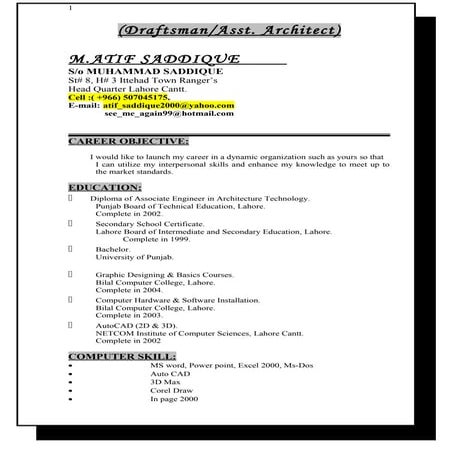 M.Atif Saddique (Draftsman..Architectural Asst.)