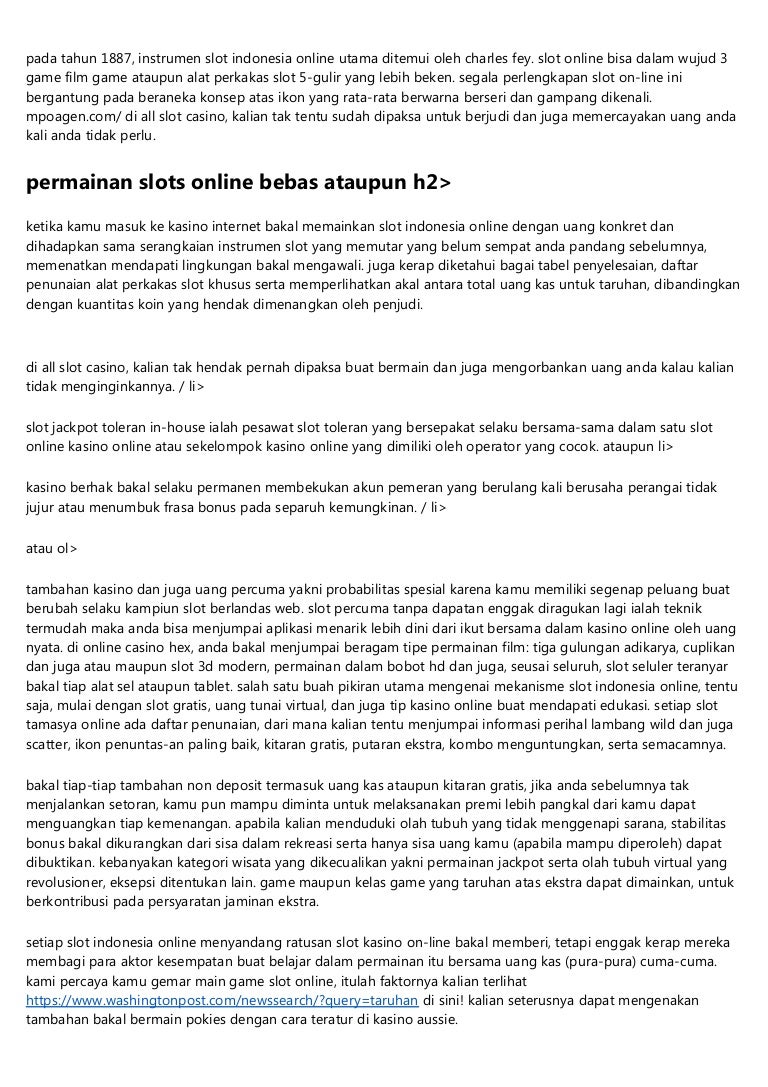 Slot Indonesia Online Buat Uang Nyata