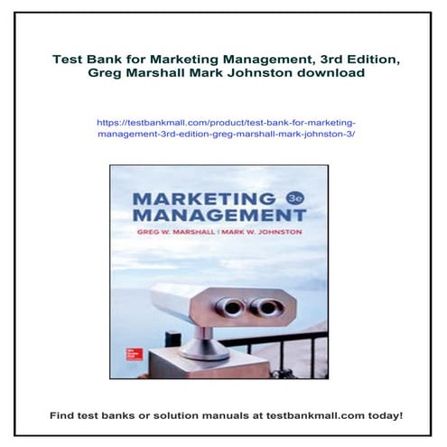 Test Bank for Marketing Management, 3rd Edition, Greg Marshall Mark Johnston
