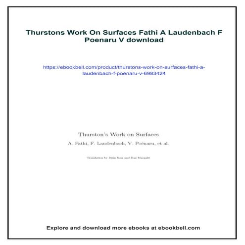 Thurstons Work On Surfaces Fathi A Laudenbach F Poenaru V | PDF