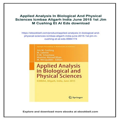 Applied Analysis In Biological And Physical Sciences Icmbaa Aligarh India Jun...