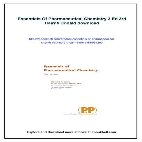Essentials Of Pharmaceutical Chemistry 3 Ed 3rd Cairns Donald | PDF