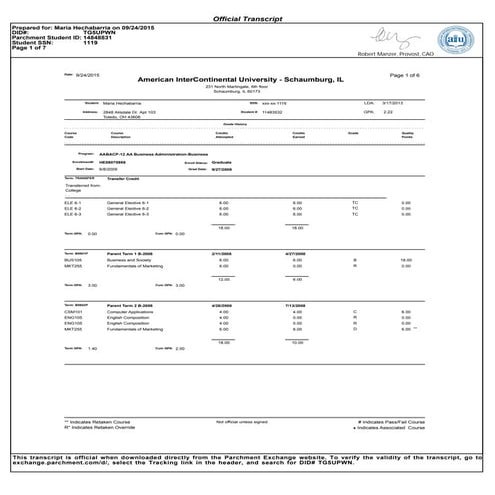 official transcripts