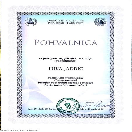 Pohvalnica BSc | PDF