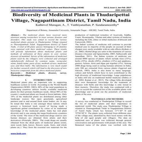 biodiversity of medicinal plants in thudaripettai village