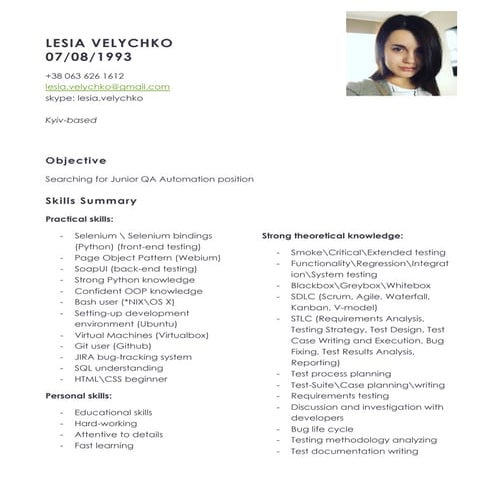 Lesia Velychko CV