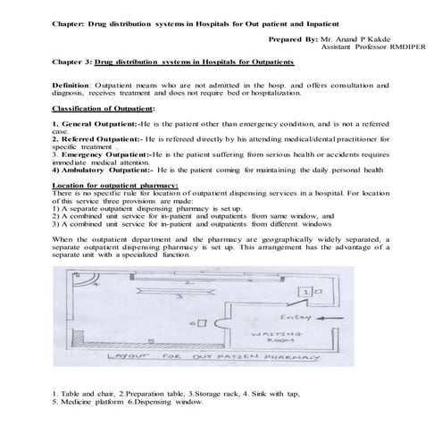 Drug distribution systems in Hospitals for Out patient and Inpatient