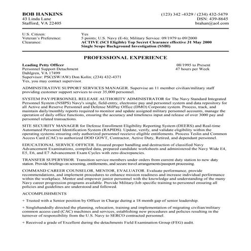 federal resume sample