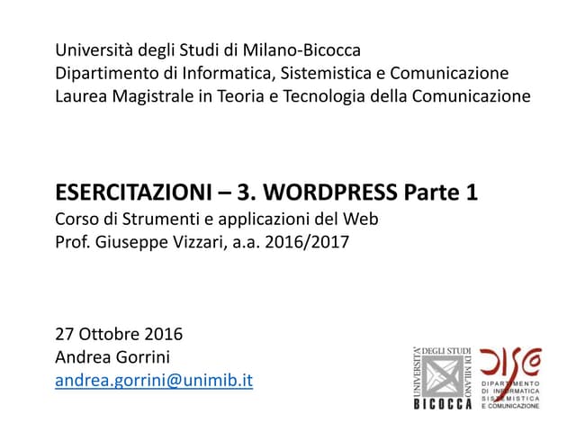 Slide Esercitazioni - Wordpress 