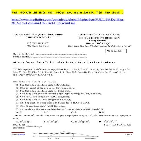 35. đề thi thử thpt quốc gia môn hóa học  thpt chuyên sơn tây
