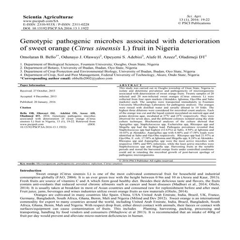 Genotypic pathogenic microbes associated with deterioration of sweet ...