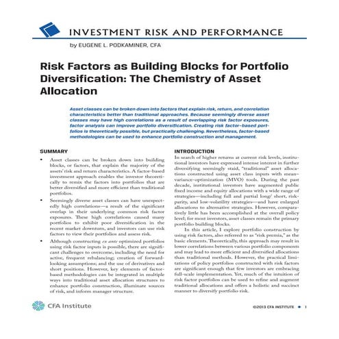 Risk Factors as Building Blocks for Portfolio Diversification | PDF