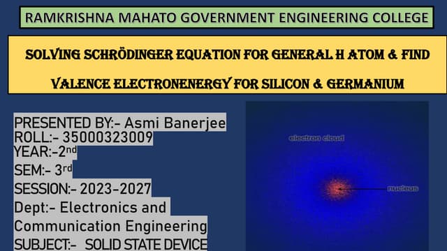 Schrödinger equation for Hydrogen atom and si