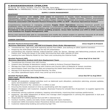 Bharanidharan  CPSM ,CPM - Resume -Nov'16