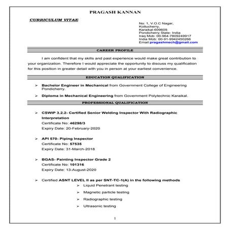 PRAGASH-QC INSPECTION ENGG Feb'2016