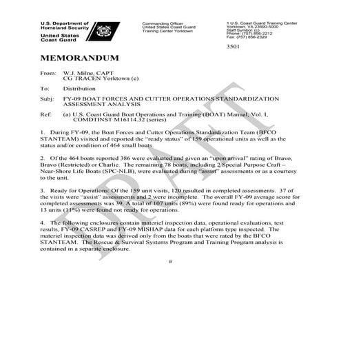 FY2009 BFCO Standardization Assessment Analysis