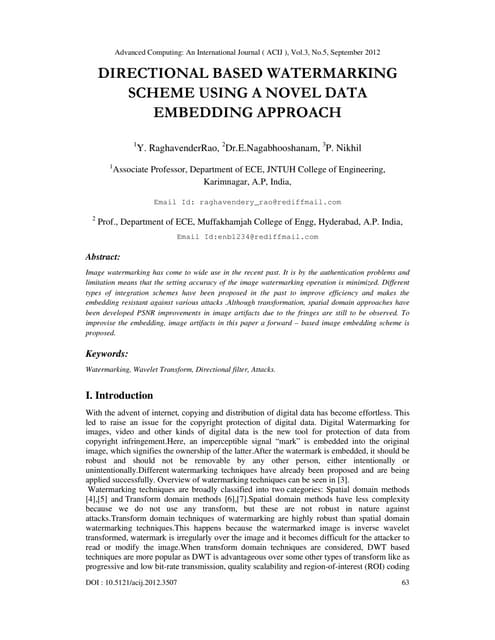 DIRECTIONAL BASED WATERMARKING SCHEME USING A NOVEL DATA EMBEDDING APPROACH 