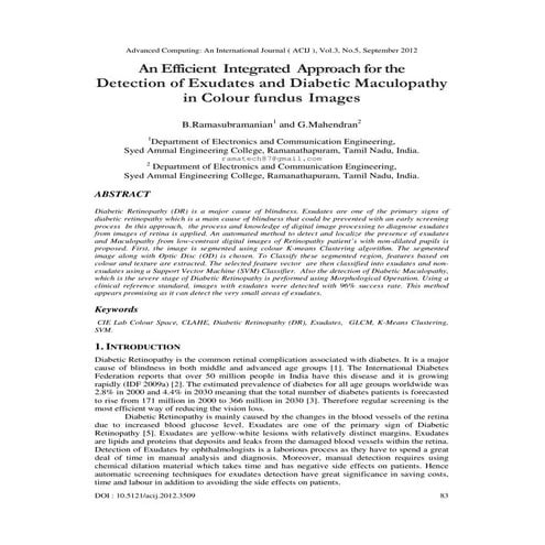 An Efficient Integrated Approach for the Detection of Exudates and Diabetic M...